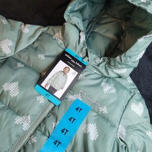 Miles the Label Kids Puffer Jacket Green Hearts Size 4T Hooded Winter Coat